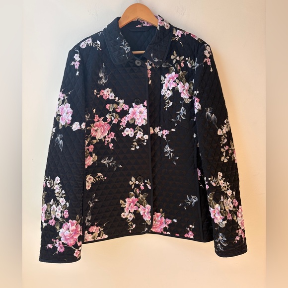 Basler Black Quilted Blazer Floral Print - Picture 13 of 13
